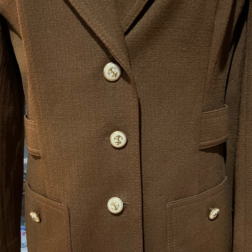 Vintage 1960s Butte Knit Brown Polyester Blazer with Nautical Buttons - Picture 2 of 10